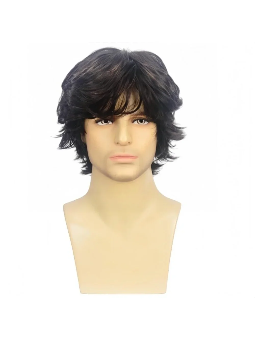 Men's Brown Short Layered Fluffy Natural Wavy Shag Bangs Wig For Cosplay Style
